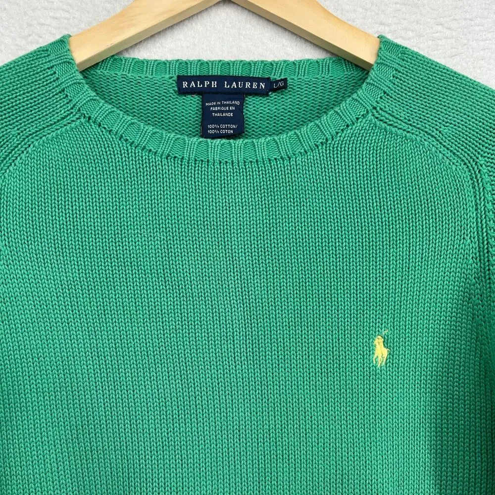 RALPH LAUREN Sweater Youth Kids L Chunky Round Neck Pullover Jumper Cotton Green